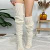 Damen Winter Beinwärmer Ausgestanzt Gestricktes Muster Oberschenkelhohe Stiefelsocken Einfarbige Über dem Knie Lange Strümpfe