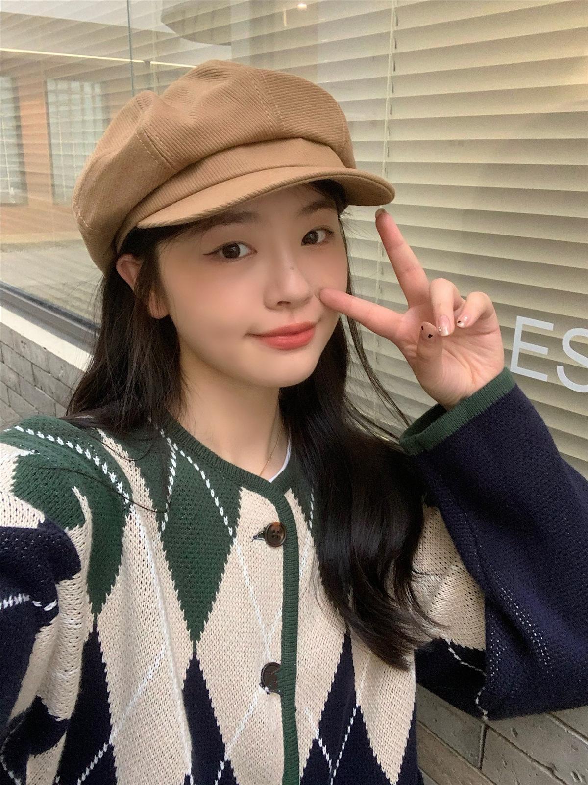 

Ретро детский~ Дин ходит, показывая свое лицо, маленький берет, универсальная восьмиугольная шляпа, осенне-зимняя шляпа британского художника M(56-58cm) верблюд