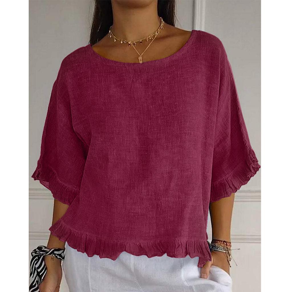 Women's Fashionable Loose Casual Round Neck Solid Color Shirt Top Solid Color Shirt Top