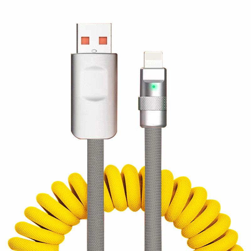 Color Contrast Spring Data Cable: Retractable Fast Charger for Huawei & Apple
