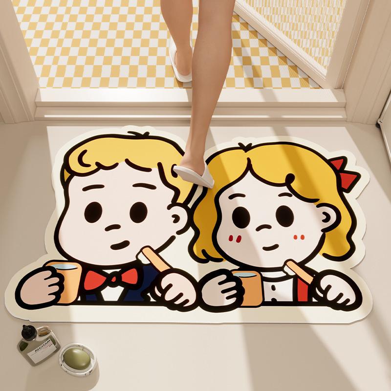 

Креативный мультяшный коврик для ванной комнаты с диатомовой грязью, быстросохнущий нескользящий коврик для ног, который можно подгонять под размер, впитывающий коврик для двери туалета 40 * 60cm