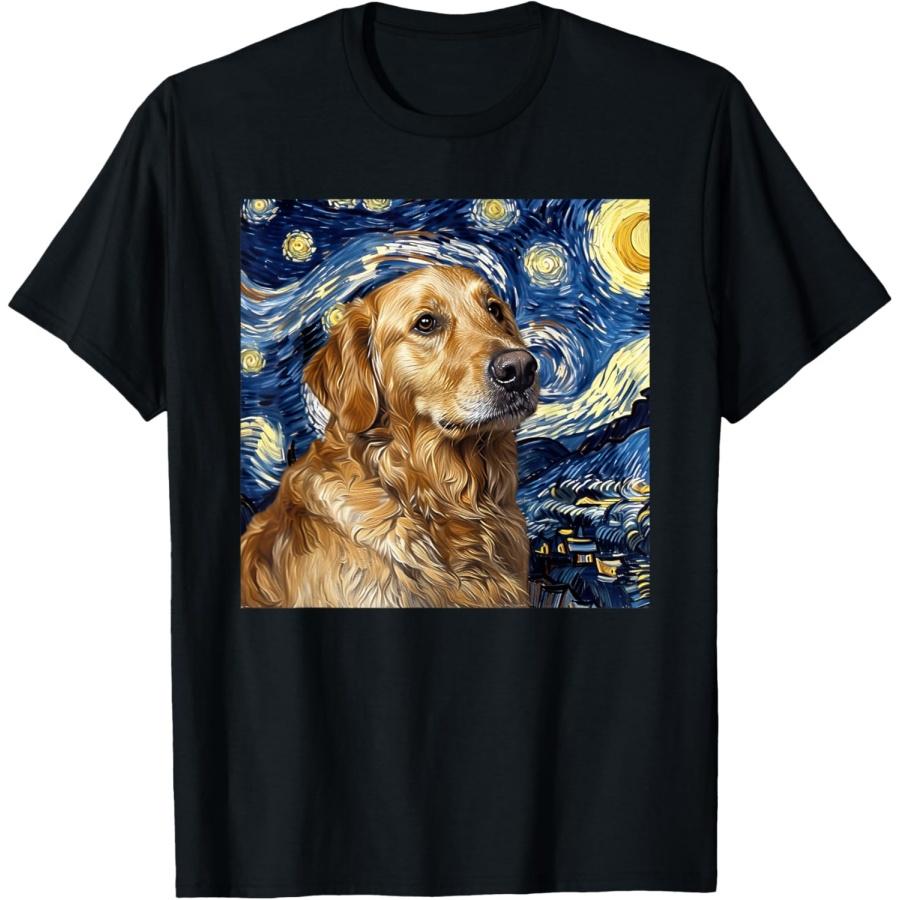 

Golden Retriever Dog Van Gogh Style Starry Night T-Shirt XXXXXL чорний