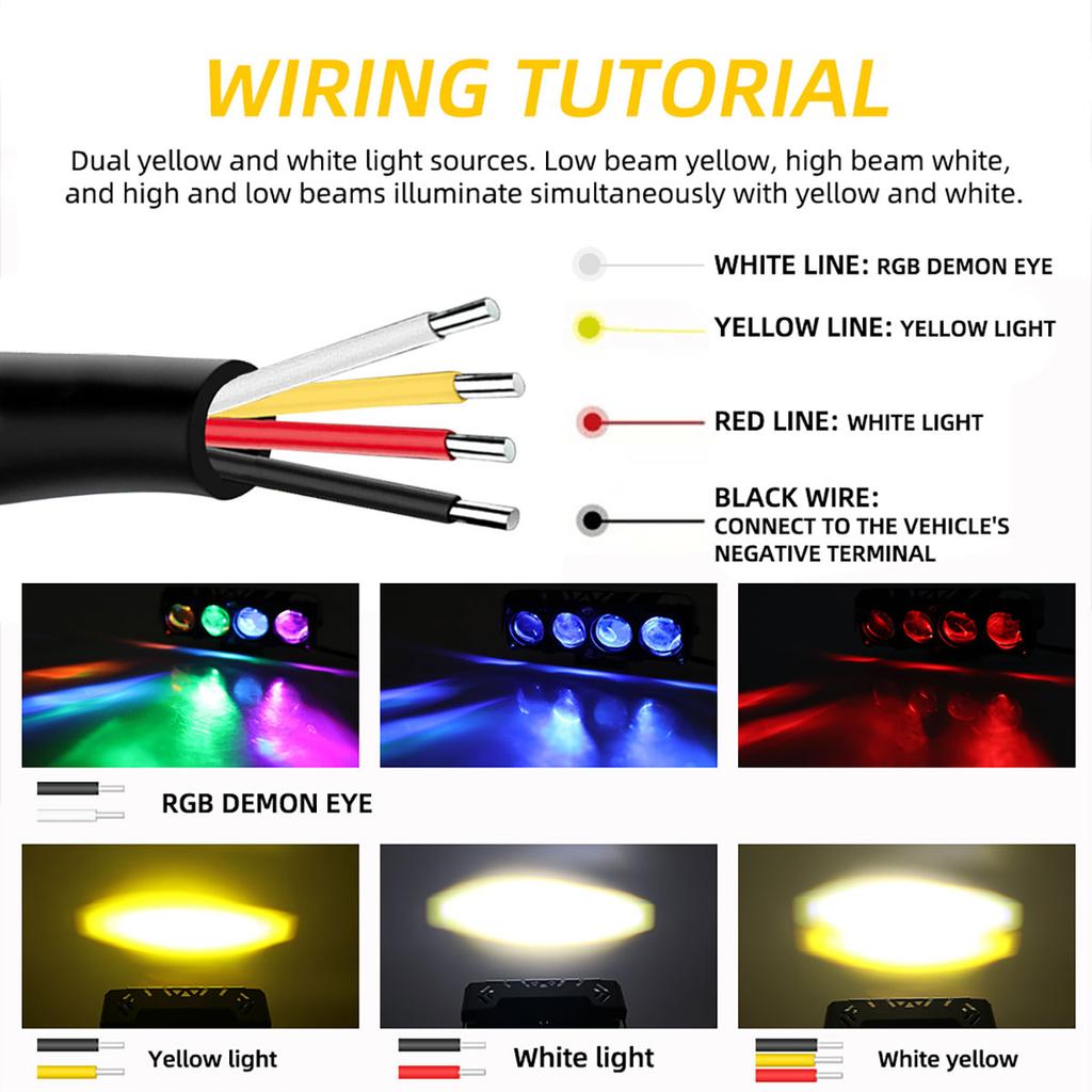 Motorcycle LED Spotlight 30W Fog Lamps 9V-80V Headlight Dual Color RGB Work Light 4 Lens 3570 Chip for Car Trucks SUV UTV SSV