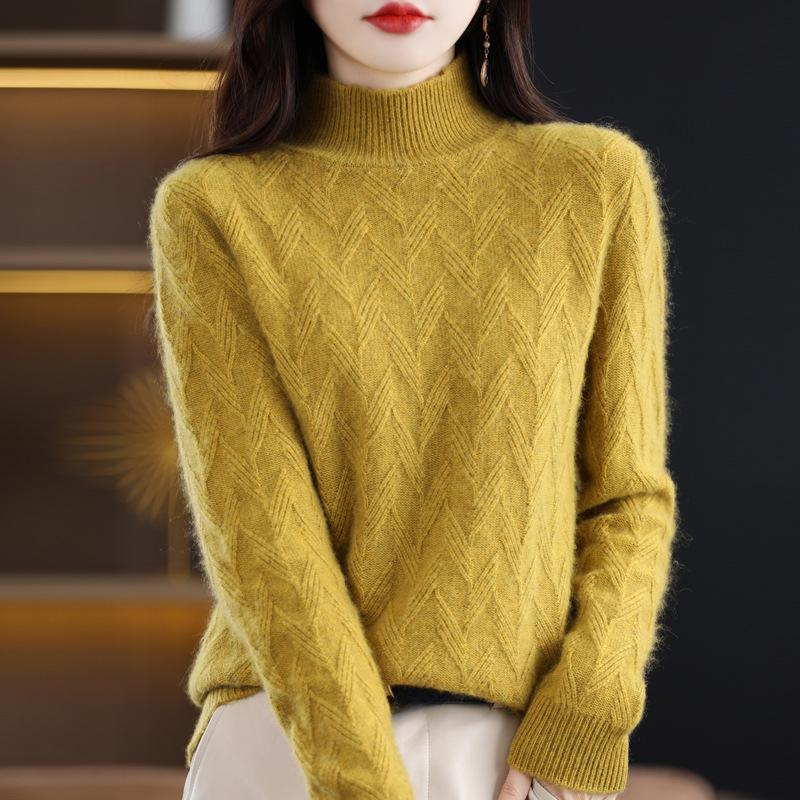 New Style of Wool Sweater, Semi-high Neck Thickened Warm Knitted Base Layer Sweater for Women