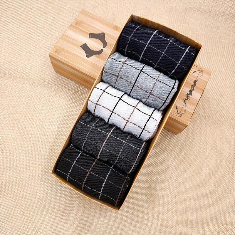 

5 пар дышащих мужских носков осень/зима полиэстер хлопок однотонные средние коммерческие простые повседневные подарочные коробки one-size