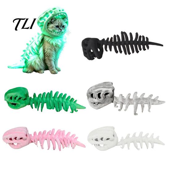 Einfach anzuziehendes Katzenkostüm, Dinosaurierskelett-Kostüm, Plüsch-Kapuzen-Outfit, Niedliches gruseliges kreatives Party-Accessoire, Halloween-Haustierkleidung für Kätzchen, Trick