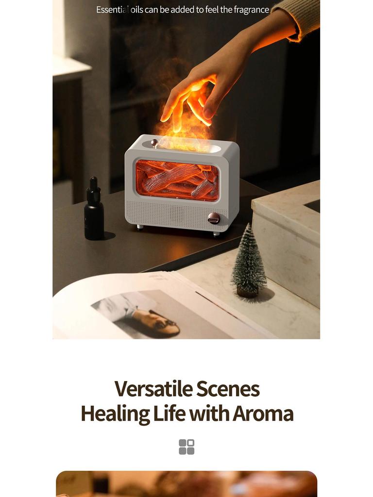 Bluetooth Flame Aroma Diffuser Humidifier - Colorful Spray, Large Desktop Fireplace Design