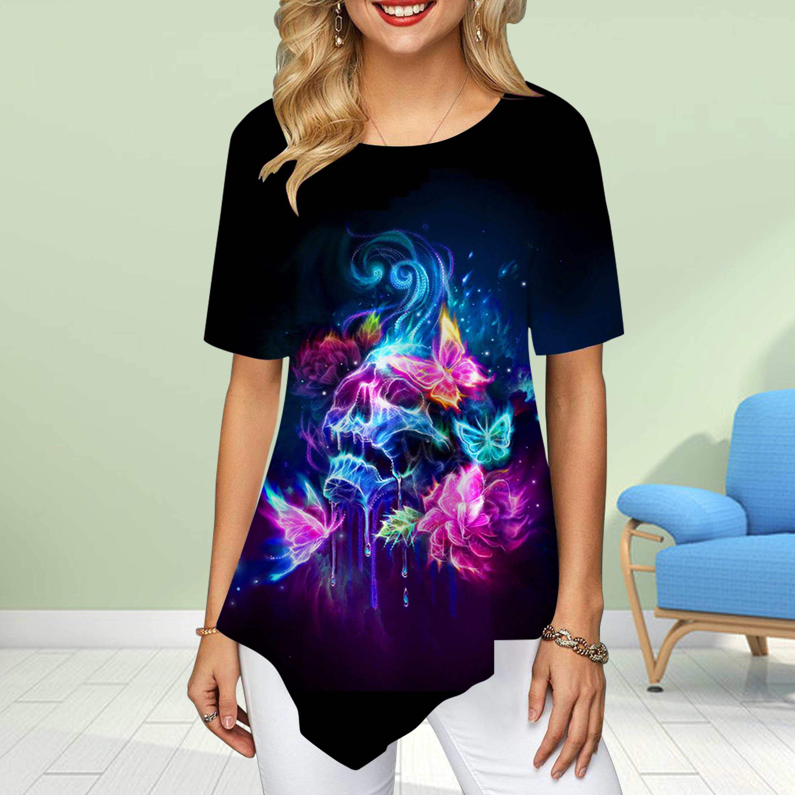 

Жіночі футболки великих розмірів з квітковим принтом із зображенням людського скелета Вільні повсякденні топи Жіночий літній одяг нестандартної форми 8XL різнокольоровий