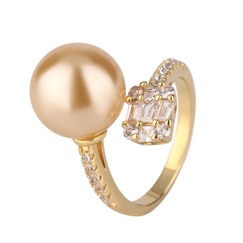 Jewelry Copper Platinum Plated Pearl Adjustable Ring Women 12Mm