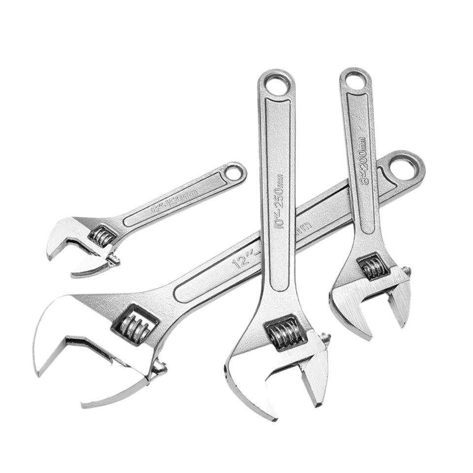 Black Nickel Adjustable Wrench - 8", 10", 12" with Large Opening & Smooth Handle