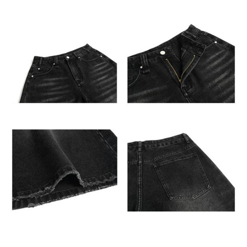 RogueWave Y2k Retro Women Low Rise Jorts Brushed Black Wash Cropped Baggy Jeans Wide Leg Frayed Denim Short Pants Acubi Fashion