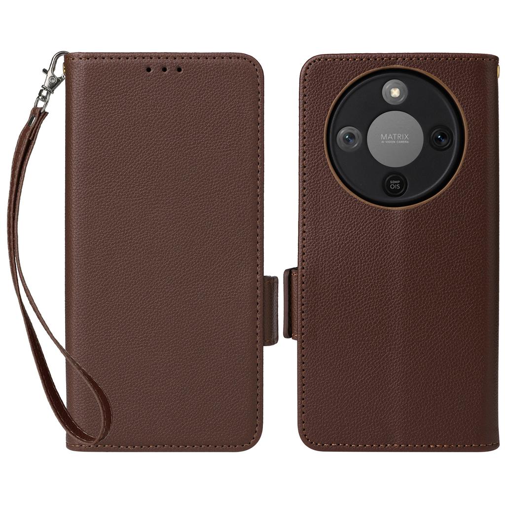 For Honor Magic8 Lite 5G/X9d 5G/X70 5G Case Litchi Texture Wallet Leather Phone Cover with Wrist Strap