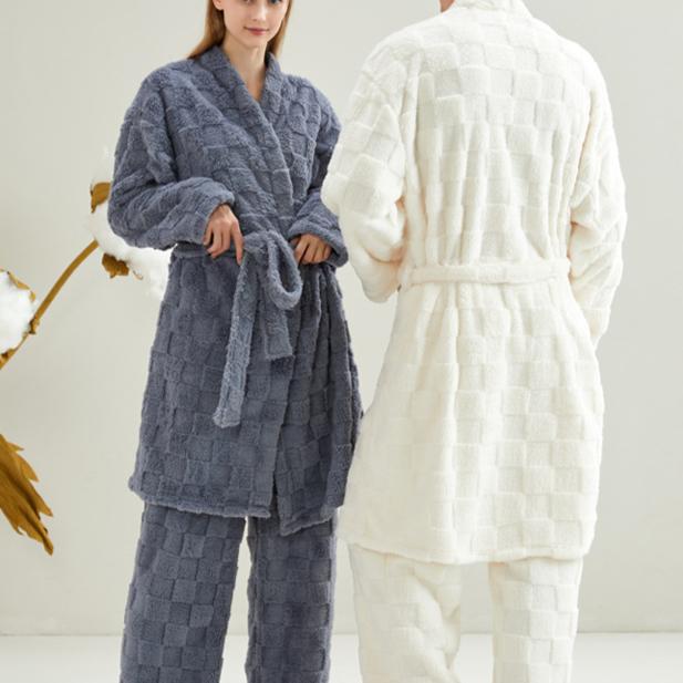 Übergröße Damenkleid Plus Lang Koralle Samt Paar Homewear Herbst und Winter Warm Dick Pyjama Set