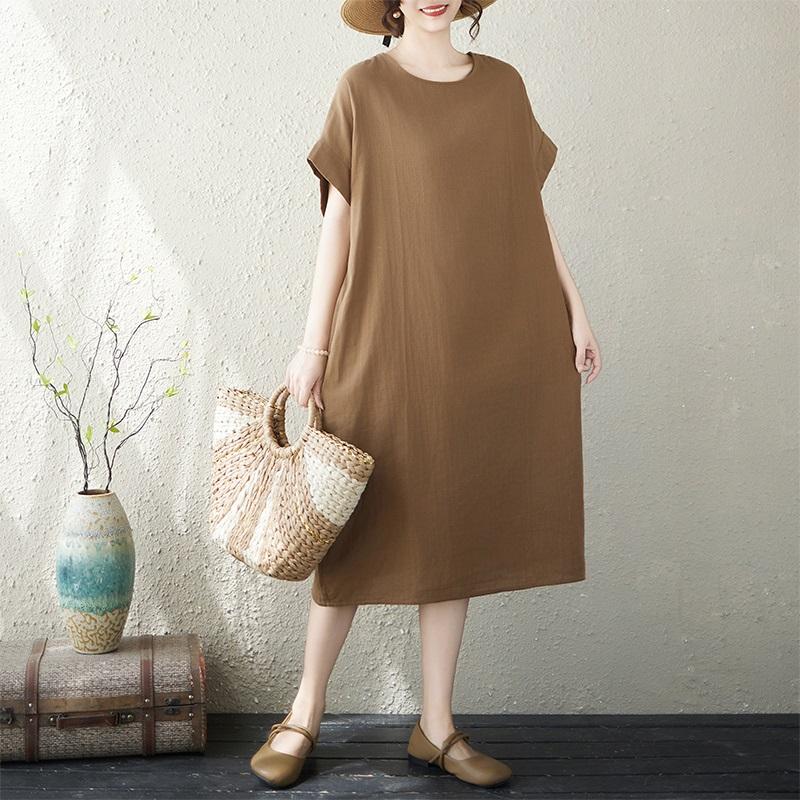 Short Sleeve Plus Size Cotton Vintage New In Dresses for Women Casual Loose Long Summer Dress