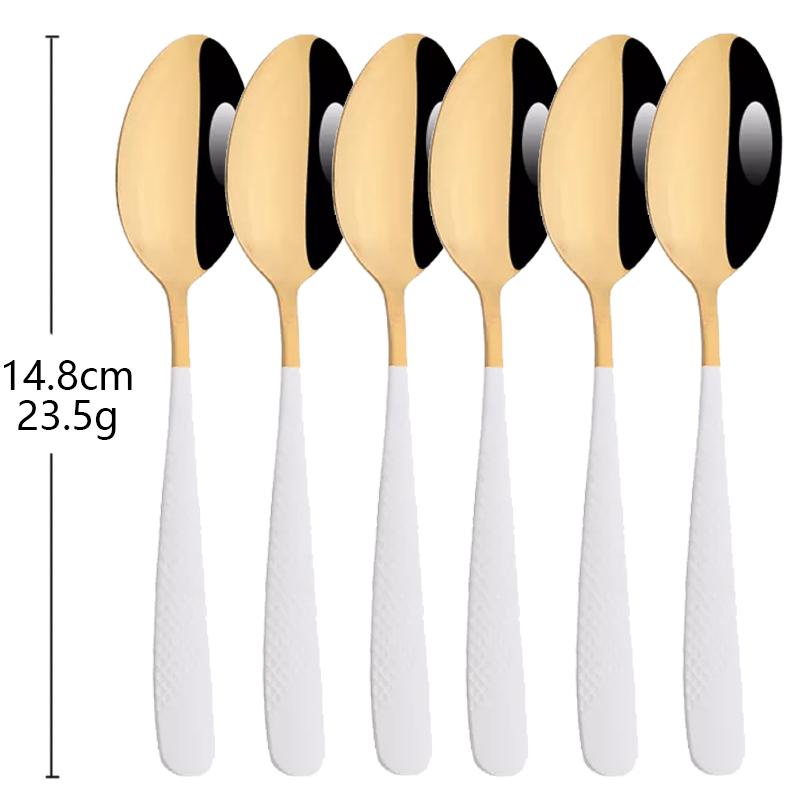 6Pcs Cutlery Stainless Steel Dinner Fruit Fork Colourful Cake Forks With Long Handle Tea Spoons Set for Hotel Party