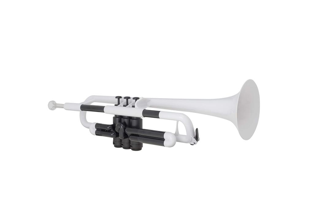 PInstruments műanyag fúvós hangszer trombita pTrompet Bb hang könnyű, rendkívül tartós ABS Biocoat antibakteriális PTRUMPET1W fehér táska és