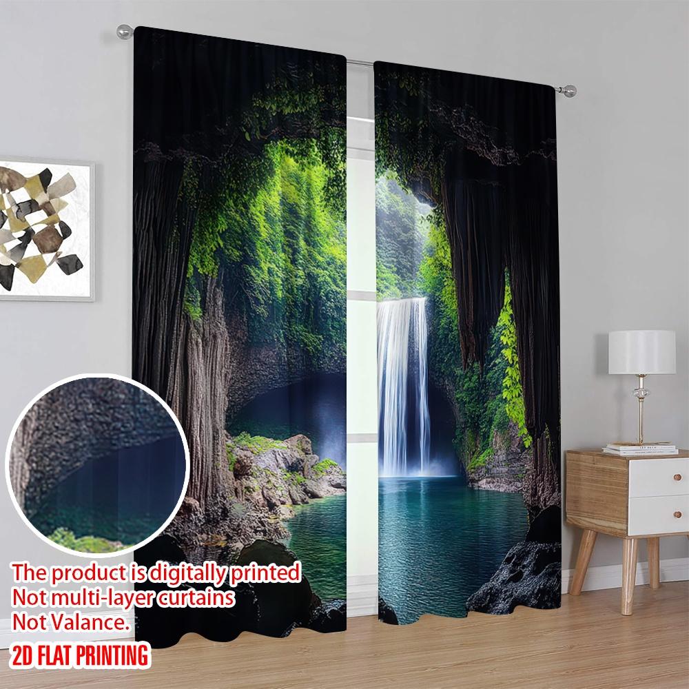 2D flat printing 2pcs Party Window Curtains hole Durable 100% Polyester Fabric  Without Electricity Party Decorations Perfect for