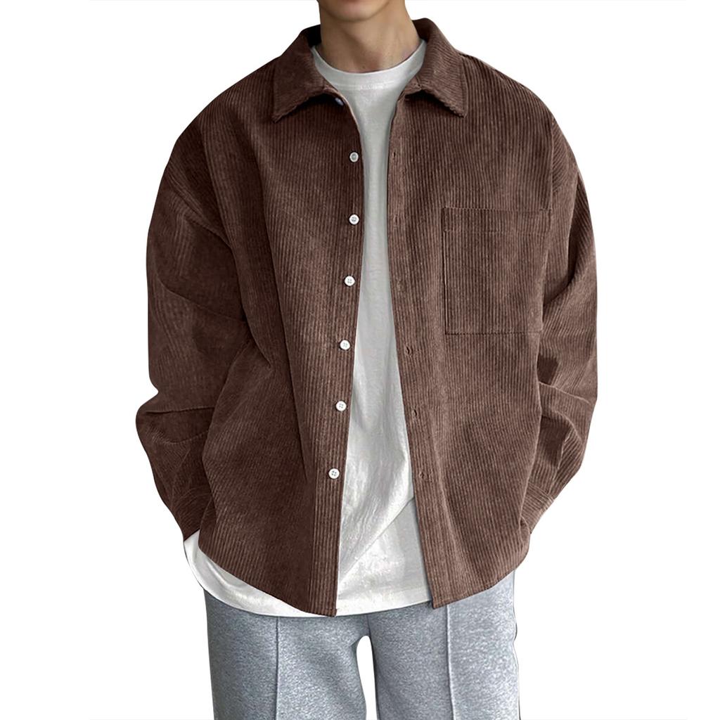 Men's Solid Color Corduroy Button Jacket Men's Sports Large Size Casual Jacket