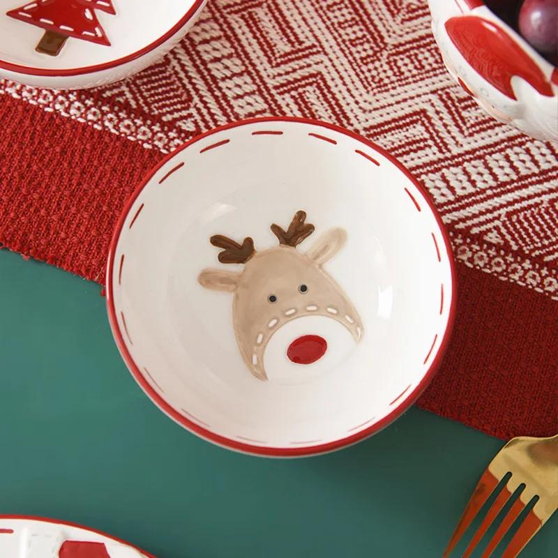 1ks Severská keramická miska Santa Clause Kreativní embosovaná miska na ovocný salát Západní salátové mísy Domácí nádobí Vánoční dárek