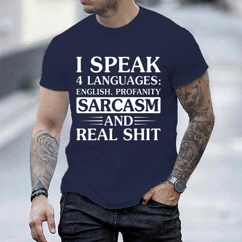 Unisexs Funny I Speak 4 Languages T Shirt Sarcasm Profanity Graphic Tee O Neck Short Sleeve Casual Streetwear Humorous Slogan Tops
