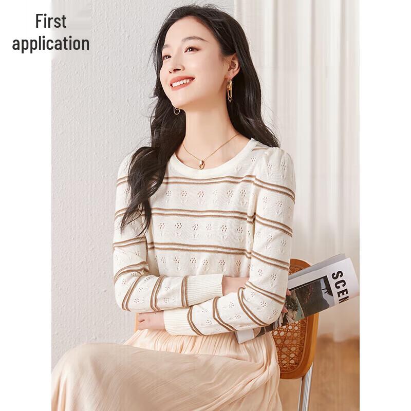 

Чушен Женский вязаный топ с круглым вырезом и полыми полосками M