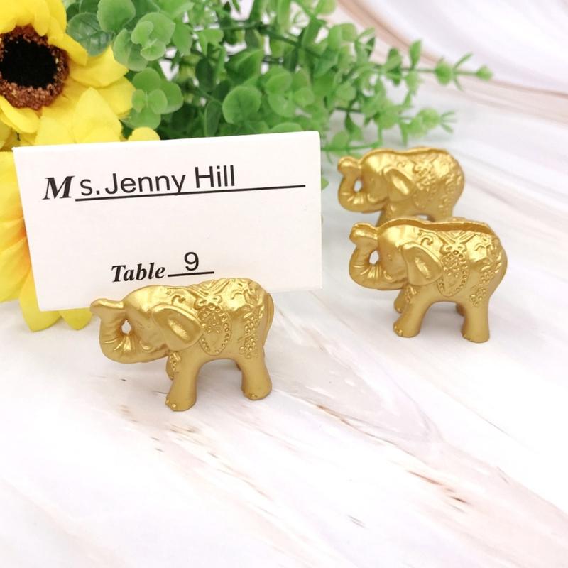 Set de 10 porte-noms dorés pour tables, porte-numéros de table forme éléphant doré pour réceptions et banquets