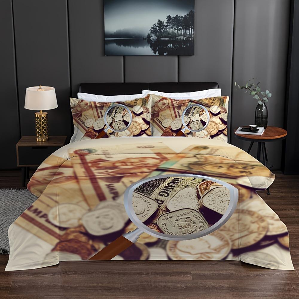 Dollar Printed Duvet Set, Dollar Bill Bedroom Bedding Quilt Set Three-Piece Set