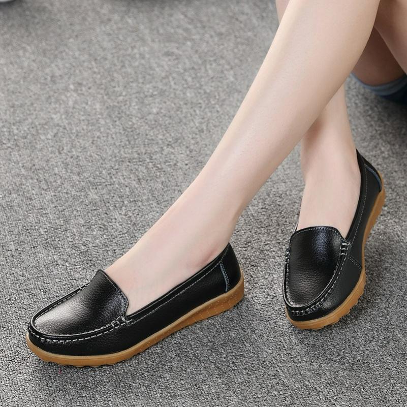 Leather Peas Shoes, Soft-soled Women's Shoes, Mother Shoes, Women's Casual Flat Shoes, Tendon-soled Pedal Shoes