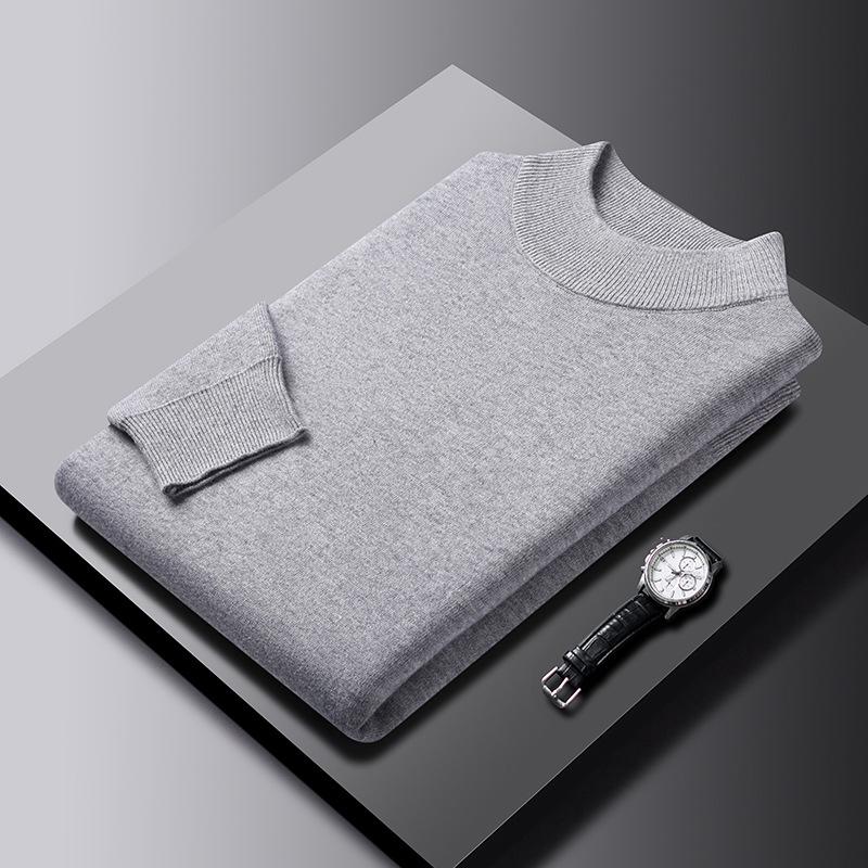 

Autumn and Winter New Men s Sweater Crew Neck Pullover Solid Color Fashion Casual Knitted Sweater Elastic High Quality Backing Sweater M серый