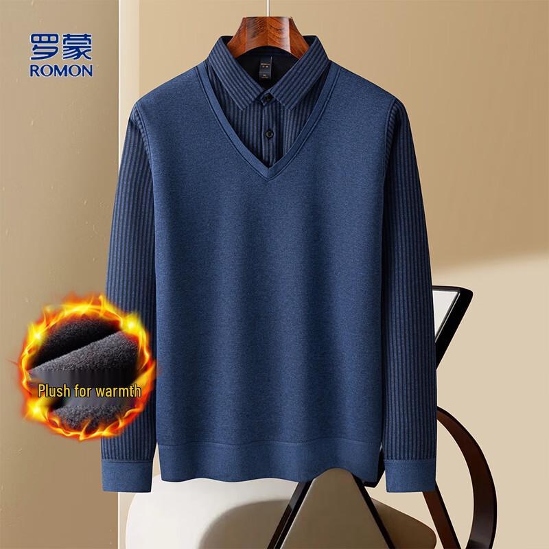ROMON Men's Faux Two-Piece Knit Sweater