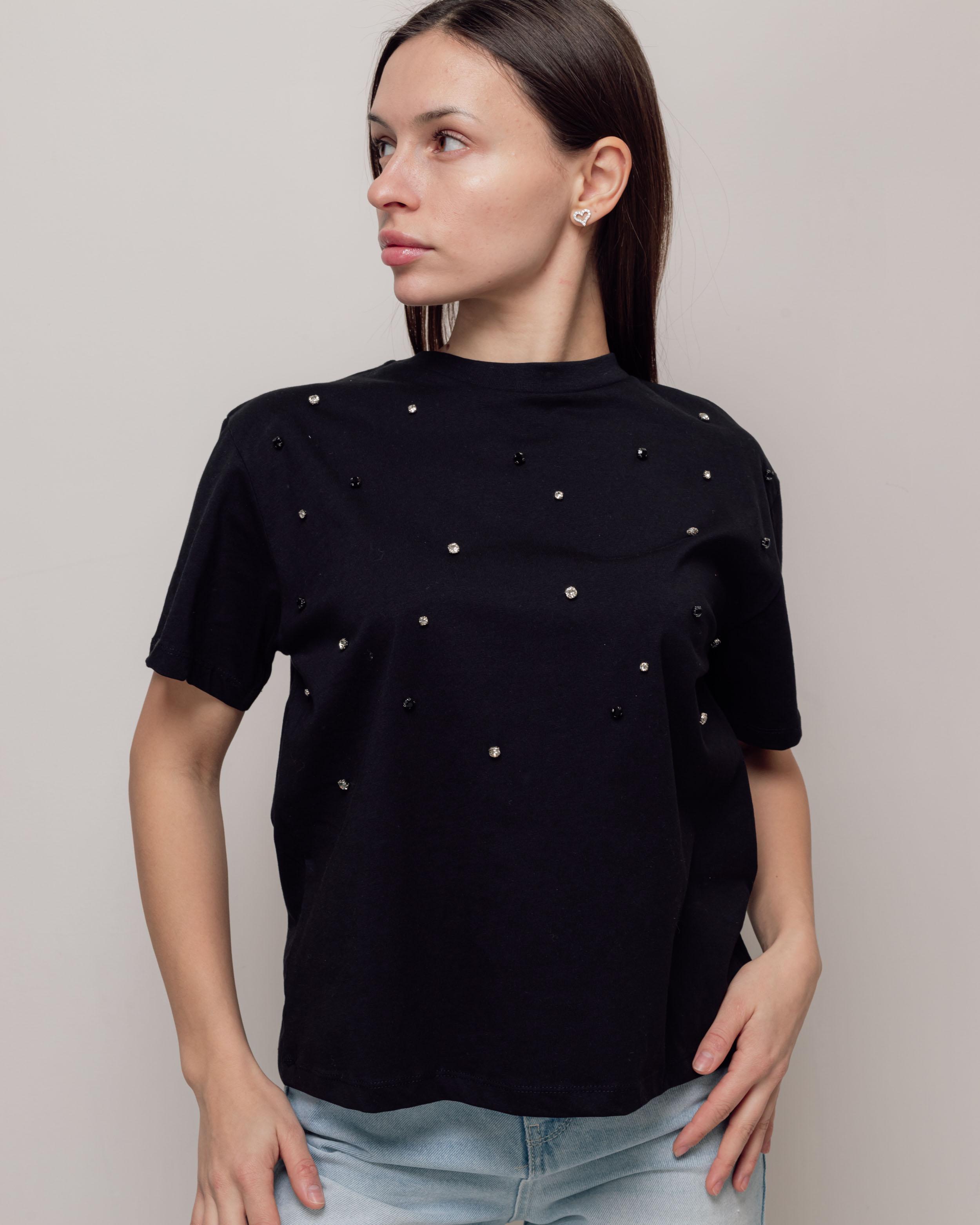 

Футболка зі стразами Crep 83759 S молочна S чорний