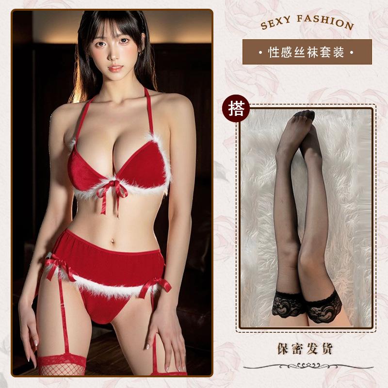 Sexy Lingerie Sexy Christmas Set Red Gift Uniform Seduction Plush Butterfly Three Point Garter