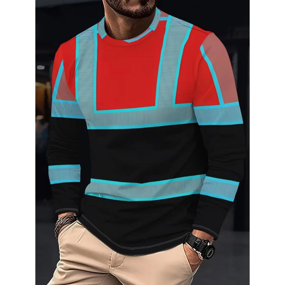 Men's Print Secure Logo Color Block Design Long Sleeved T-Shir Fashion Spring Autumn Daily Casual Work Wear Men's Tops