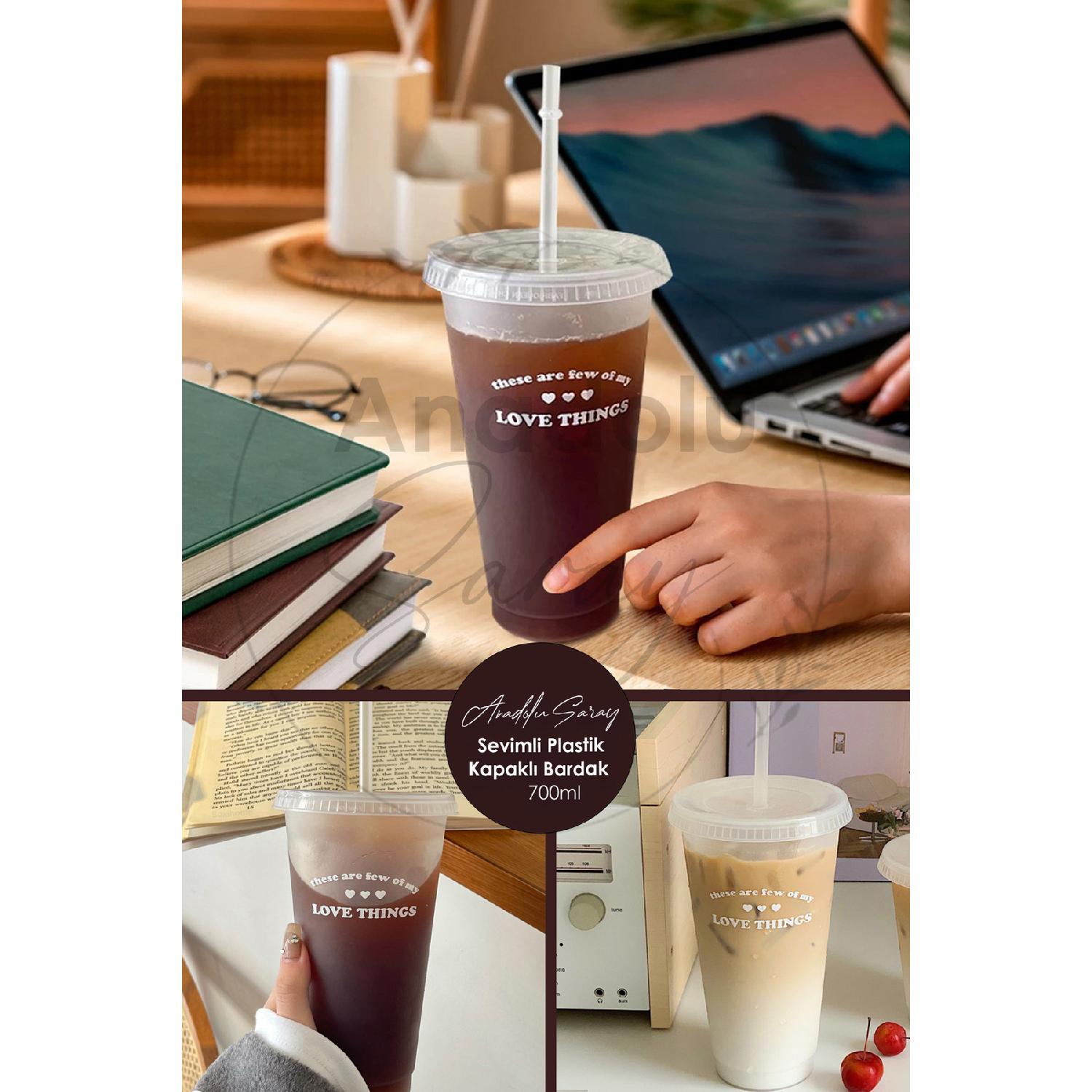 

Симпатичный пластиковый стаканчик емкостью 700 мл с крышкой и соломинкой | Чашка холодного напитка без Bpa для презентации кофе