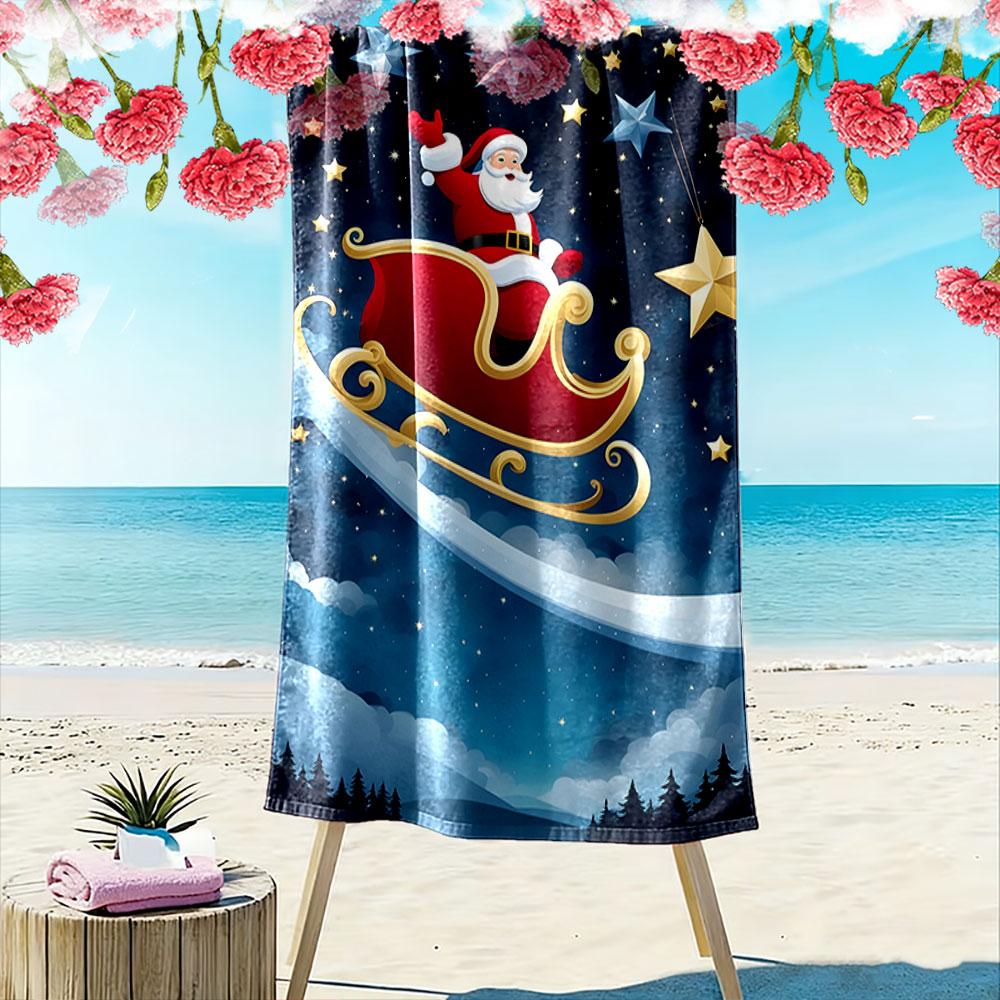 Sleigh gliding through starlight Print beach towel, quick drying, suitable for travel, outdoor sports, jogging, the beach and swimming, gift