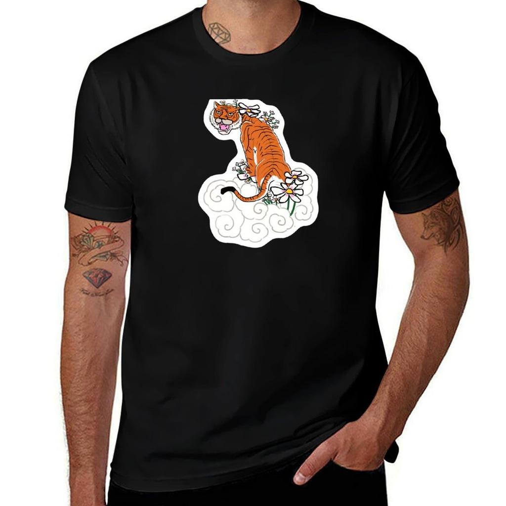 Ancient Tiger With Smoke And Flowers Tshirt Holiday Party Tshirt For Unisex