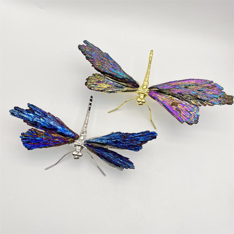 Crystal Dragonfly Natural Crystal Handmade Handicraft Ornaments Simulated Insects Golden Dragonfly Decorative Figurines