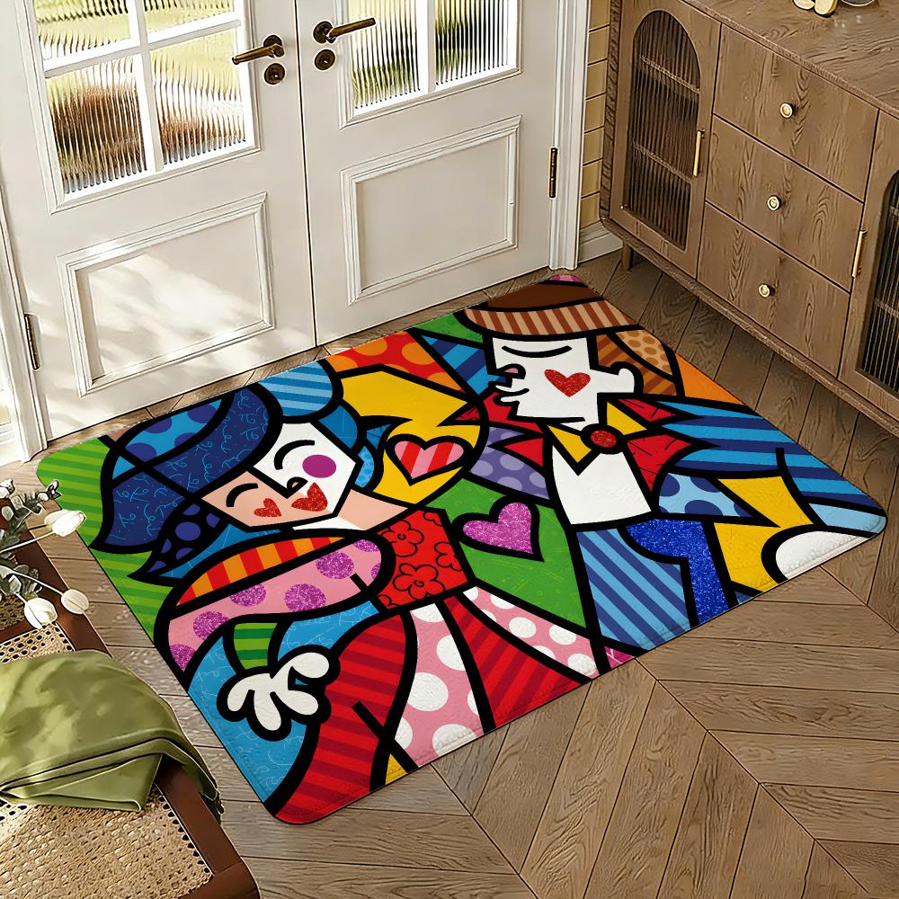 Colors R-Romero B-Britto Art Floor Mat Soft Thickened Absorbent Non-Slip Bedroom Living Room Door Mat Home Decor Flannel Rugs