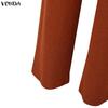 VONDA Spring Autumn Women Outfits Long Sleeve Rib Blouse and Pants Two Piece Knitted Suits
