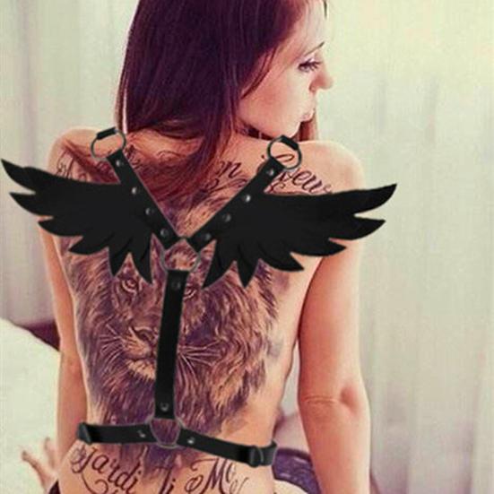 Angel Wing Faux Leather Adjustable Harness Waist Shoulder Bondage Halterneck