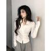 Design Sense Pleat Long sleeves Shirt Autumn 2026 New Slim fit Small Lapel Pure Desire Sle Gyaru Base Top Women