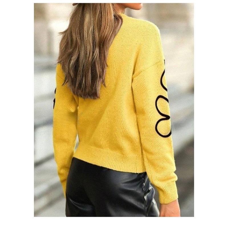 Women S Crew Neck Long Sleeve Flower Jacquard Knit Pullover Sweater