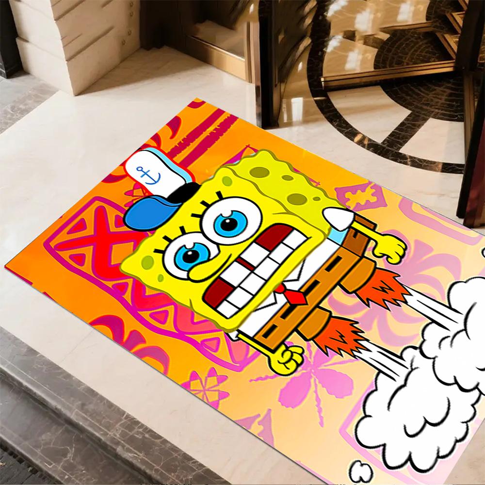 Yellow Spongebob Happiness Area Rug Design for Foyer Dining Room Study room Hallway Anti-slip Rug Decorate Offices