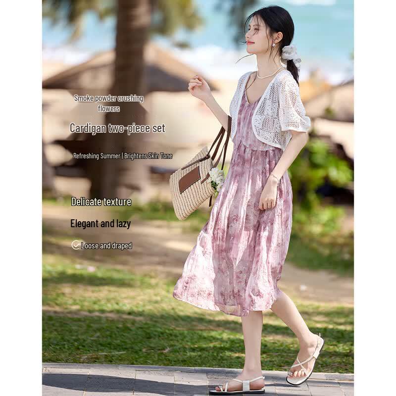 Women s Jacquard Pleated Camisole Dress Set M
