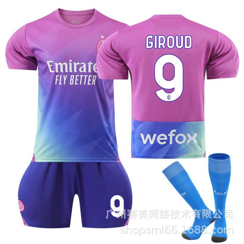 23-24 AC Milan Drugi Zestaw Wyjazdowy Nr. 9 Giroud 10 Leo 19 Teo 11 Koszulka Piłkarska