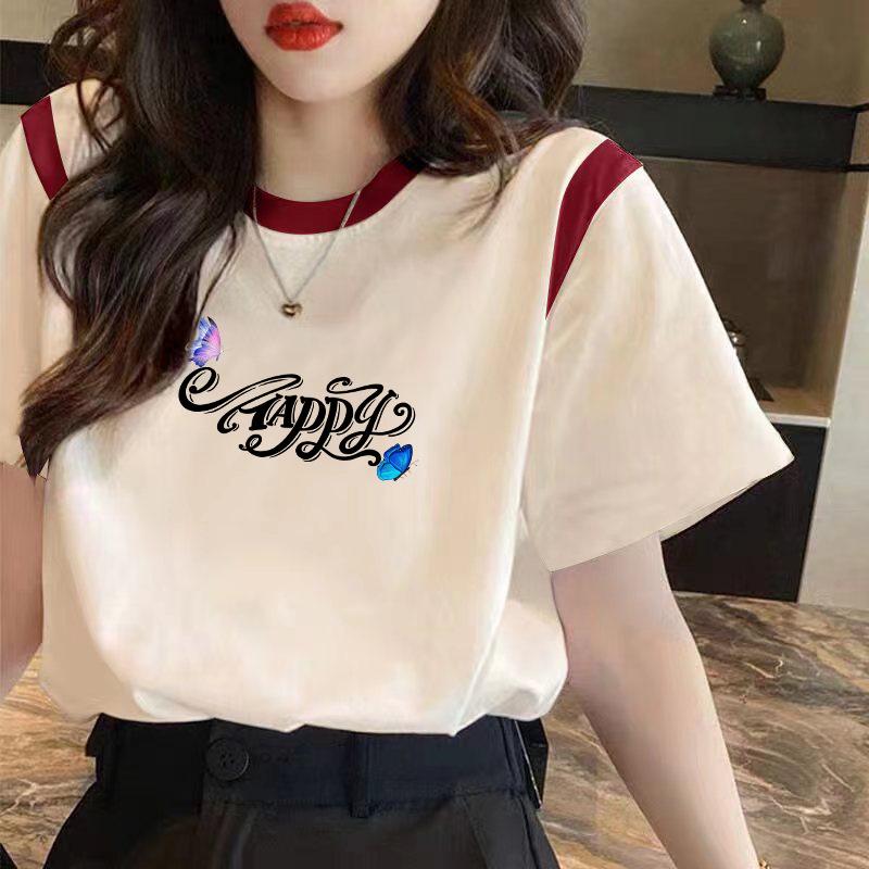 Women's Loose-Fit Cotton Contrast T-Shirt - 2024 Summer Collection