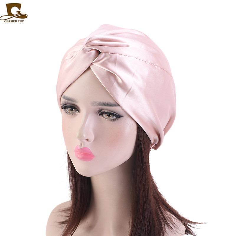 Popular imitation silk double-layer nightcap, cross-twisted cap, shower cap, beauty and makeup hat TJM
