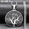Yoga Tree of Life Pendant Necklaces for Women/Men Stainless Steel Silver Color Retro Chain Necklace Jewelry Collier N7917S02