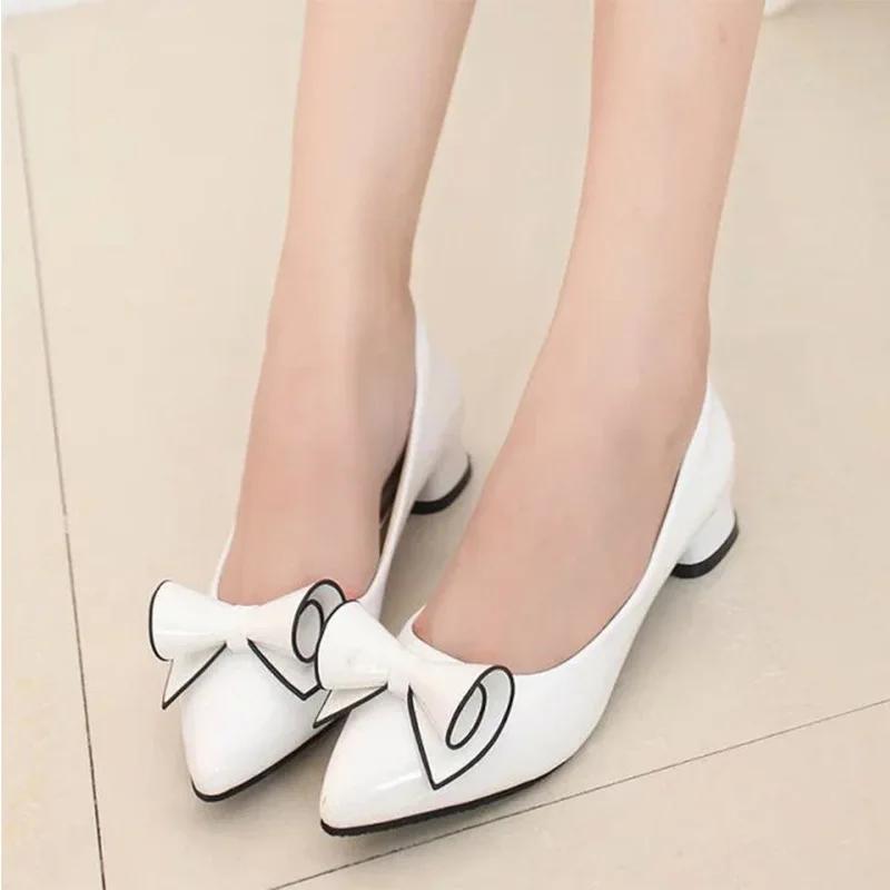 Spring New Women's High Heels Shallow Butterfly-knot Pointed Toe Low Pumps Womens Shoes Summer Plus Size 35-43