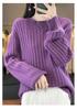 2024 A/W Women's Thick Wool Knit Sweater - Round Neck, Long Sleeve, Bright Silk, Loose Fit